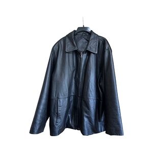 Roundtree of Yorke Men’s XL Black Leather Jacket | Zip Front Classic Moto Style